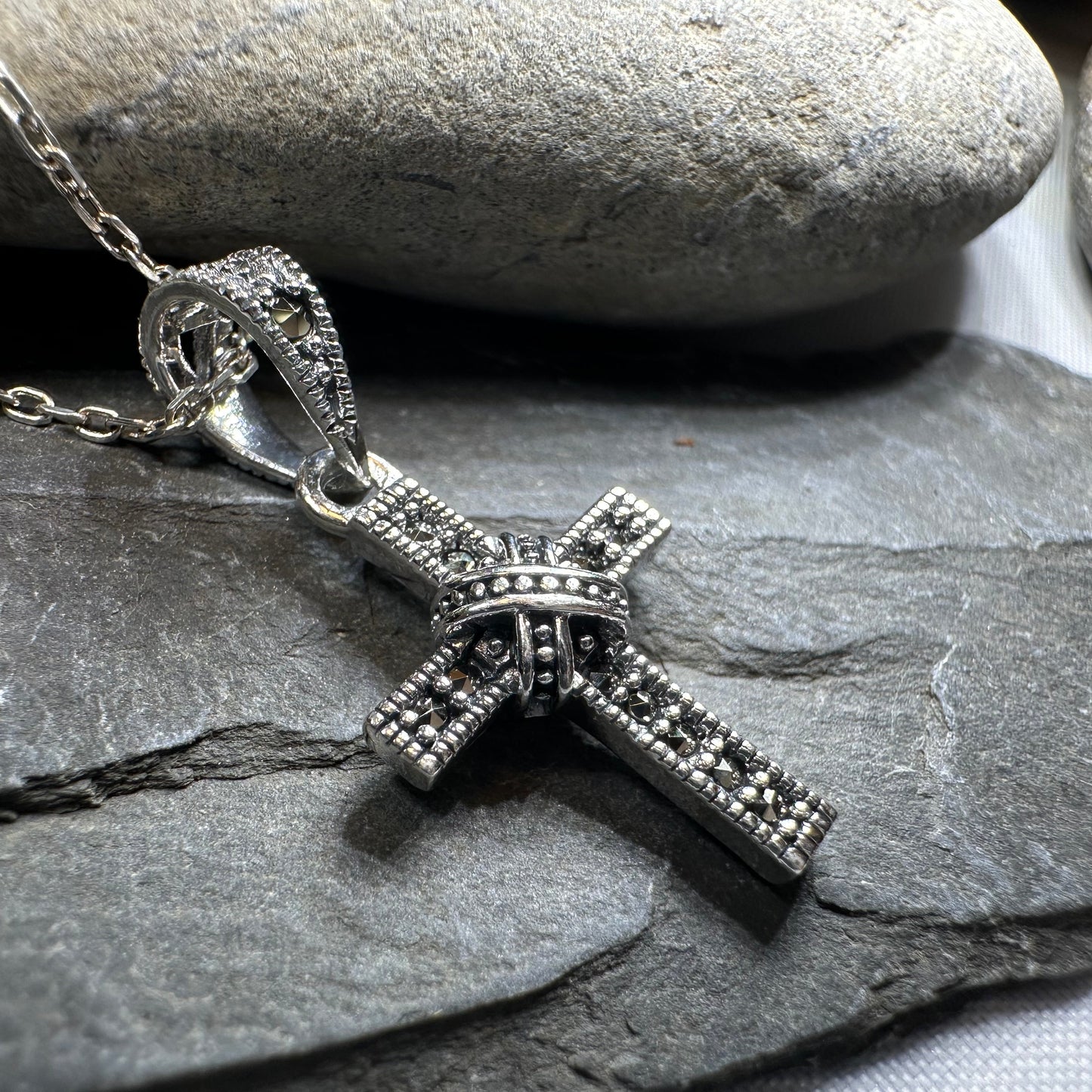 Petite Marcasite Cross Necklace