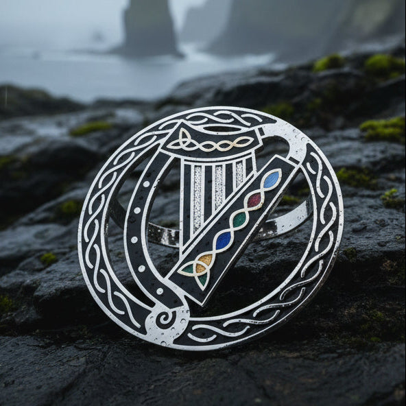 Enamel Irish Celtic Harp Scarf Ring