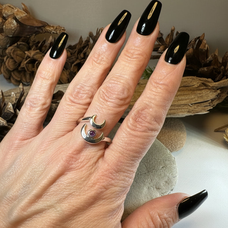Double Crescent Moon Ring in Sterling Silver