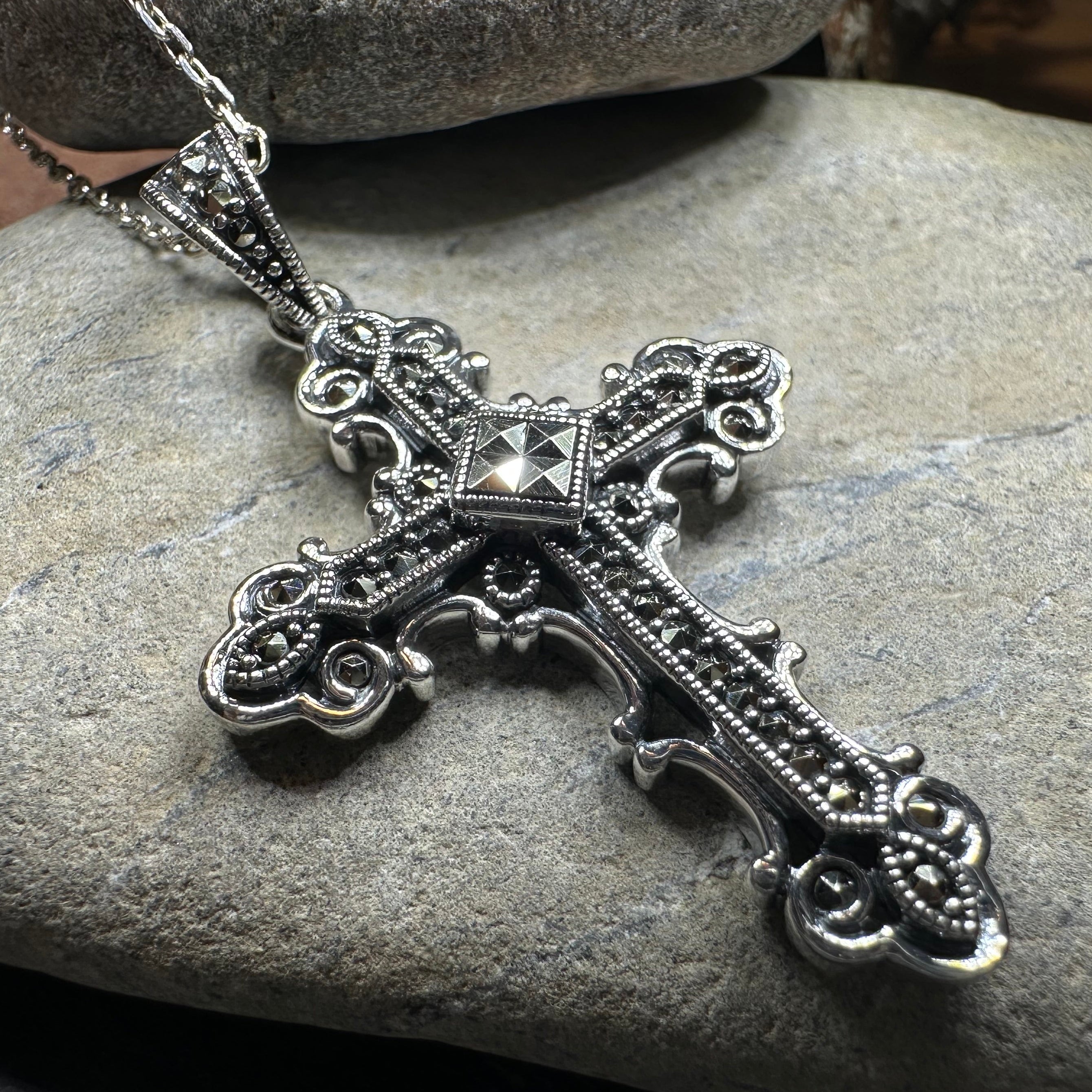 Jehanne Marcasite Cross Necklace - Sterling Silver – Celtic