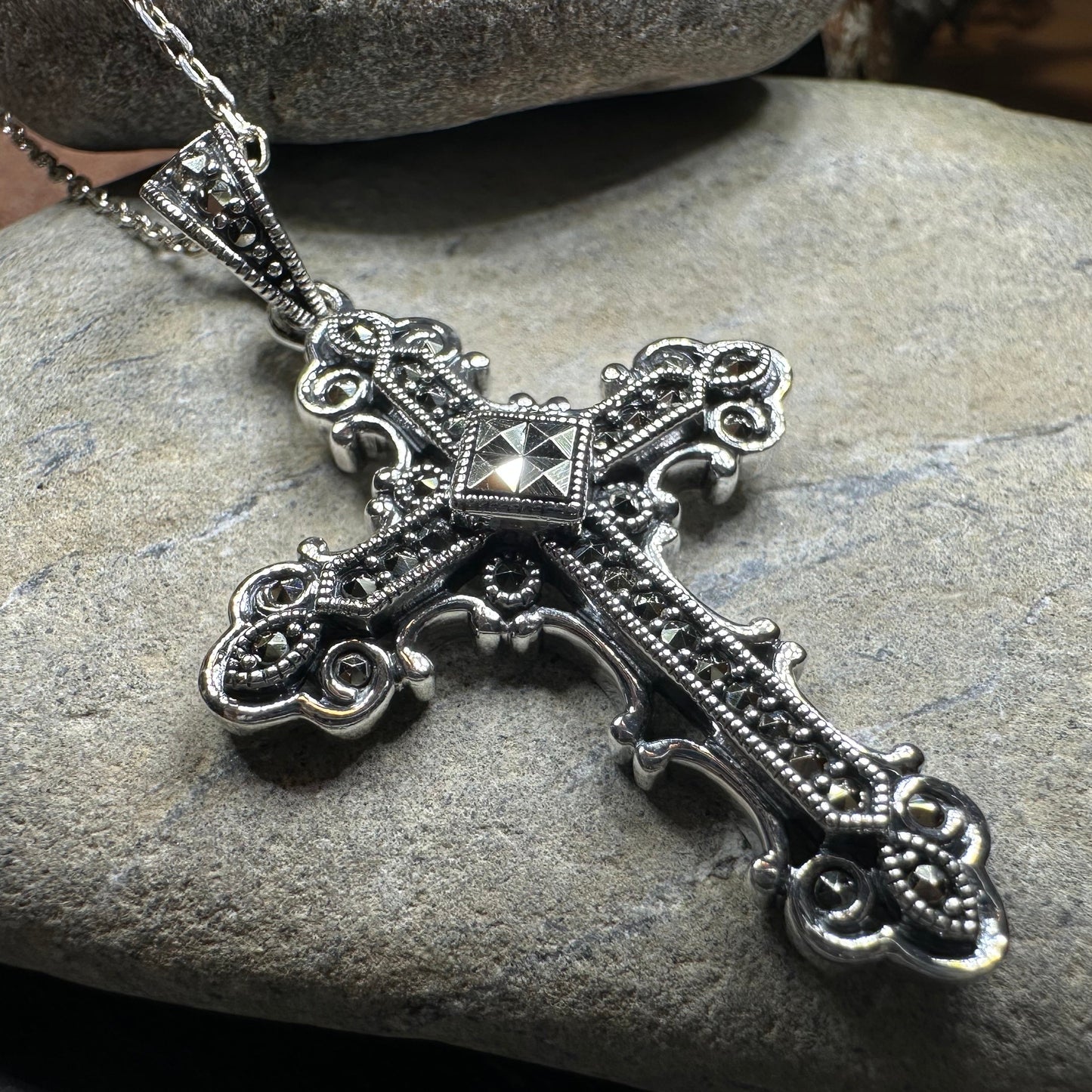 Jehanne Marcasite Cross Necklace in sterling silver