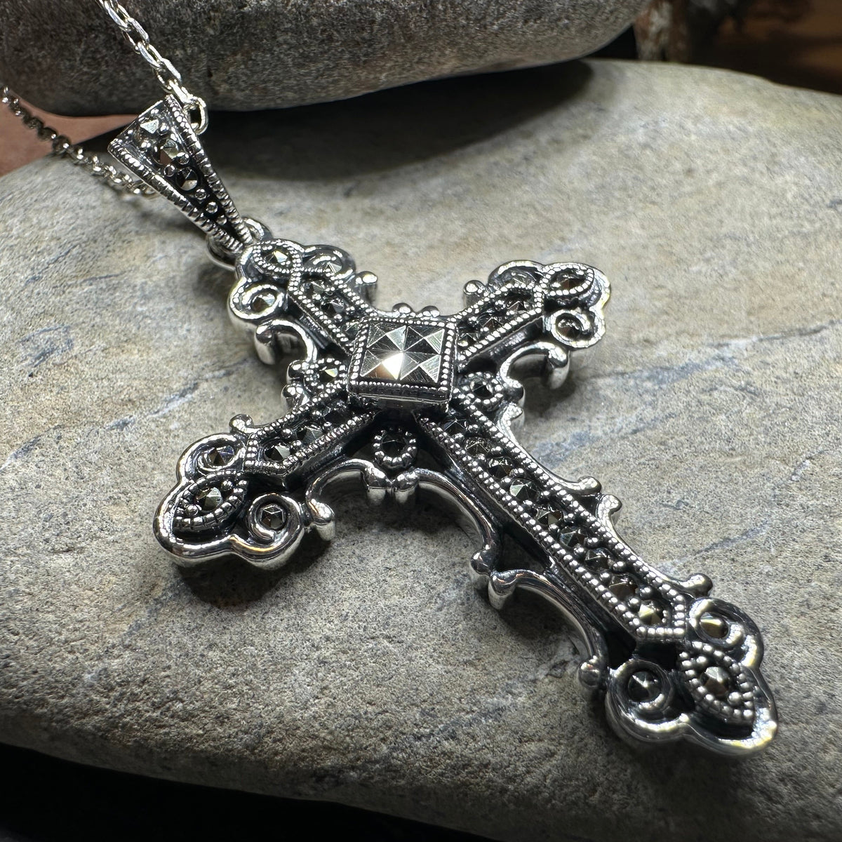 Jehanne Marcasite Cross Necklace – Celtic Crystal Design Jewelry