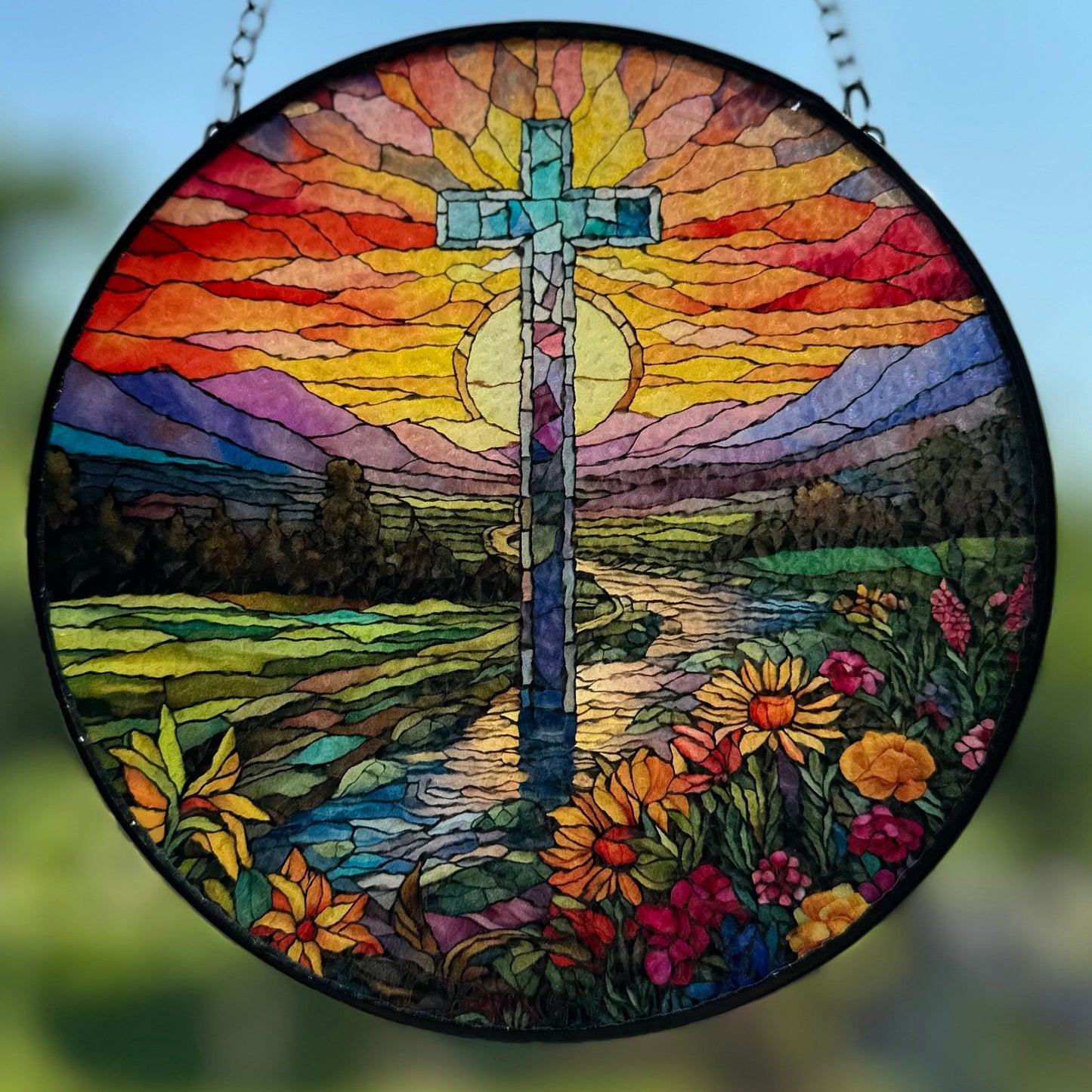Mountain Sunrise Cross Suncatcher