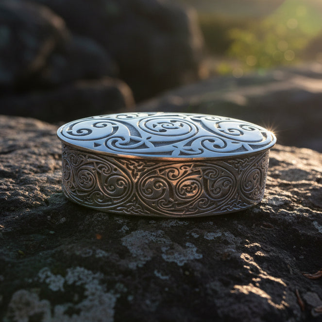 Oval Celtic Spiral Trinket Box - Handmade in Pewter