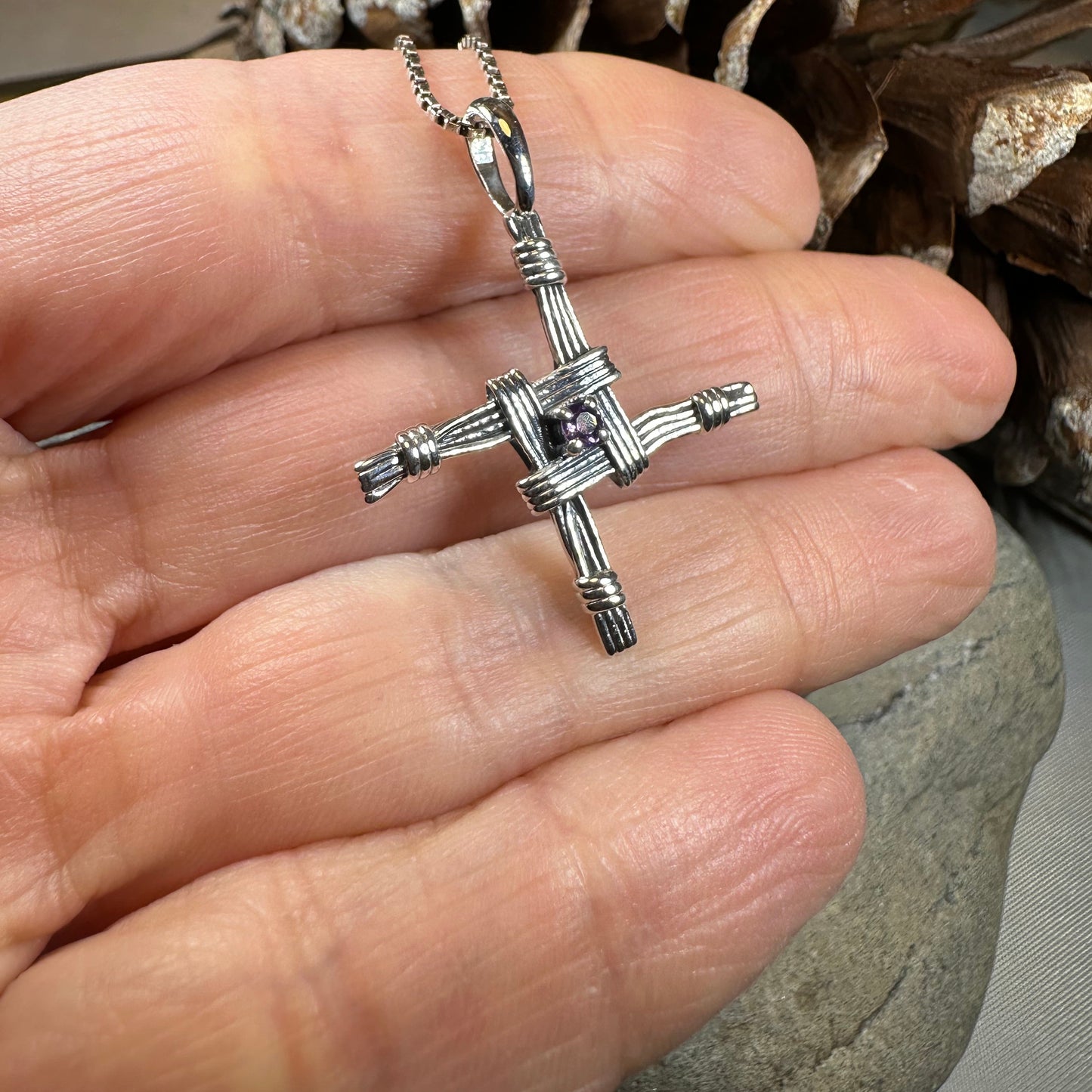 Springtime Irish Saint Brigid's Cross Necklace in Sterling Silver — view 6