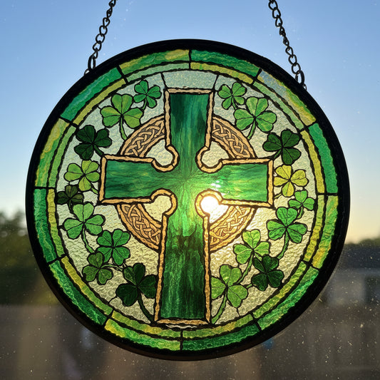 Shamrock Wreath Celtic Cross Suncatcher