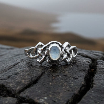 Celeste Celtic Knot Moonstone Ring in Sterling Silver