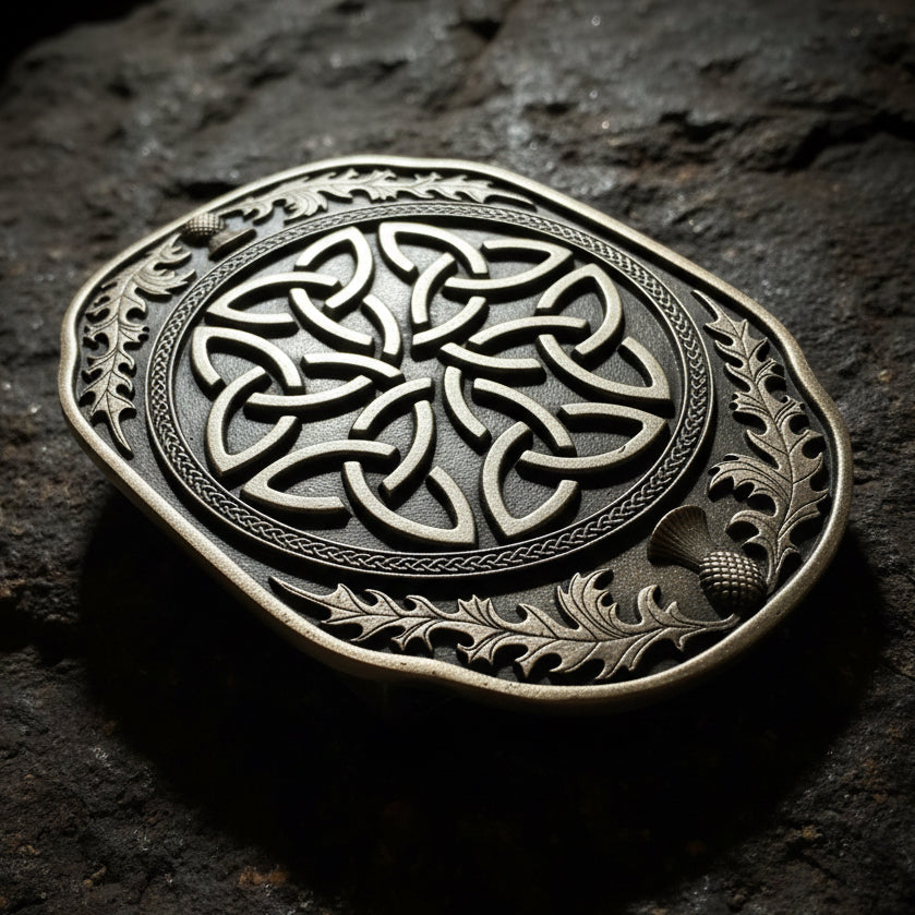 Celtic Knot & Thistle Kilt Belt Buckle - Handmade in Scotland