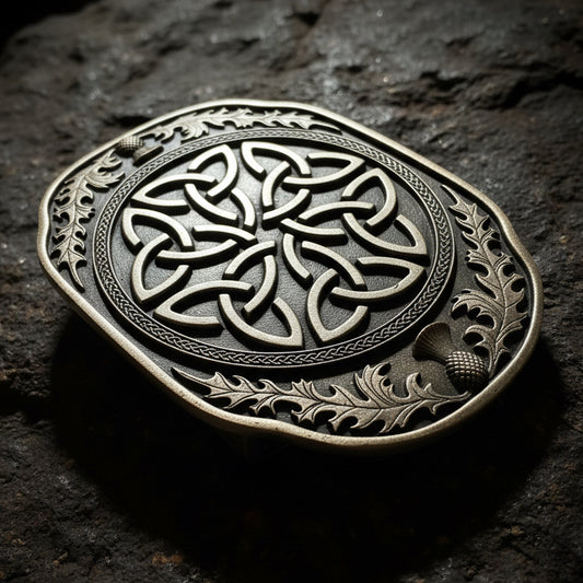Celtic Knot & Thistle Kilt Belt Buckle - Handmade in Scotland