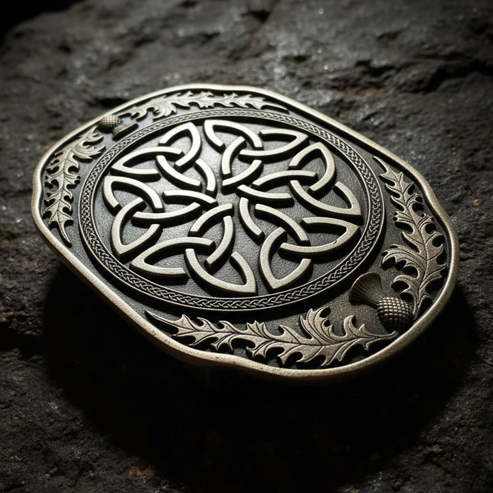 Celtic Knot & Thistle Kilt Belt Buckle - Handmade in Scotland
