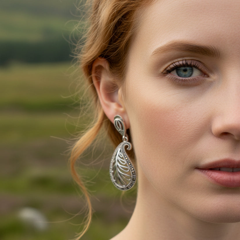 Elegant Celtic Paisley Earrings in Sterling Silver
