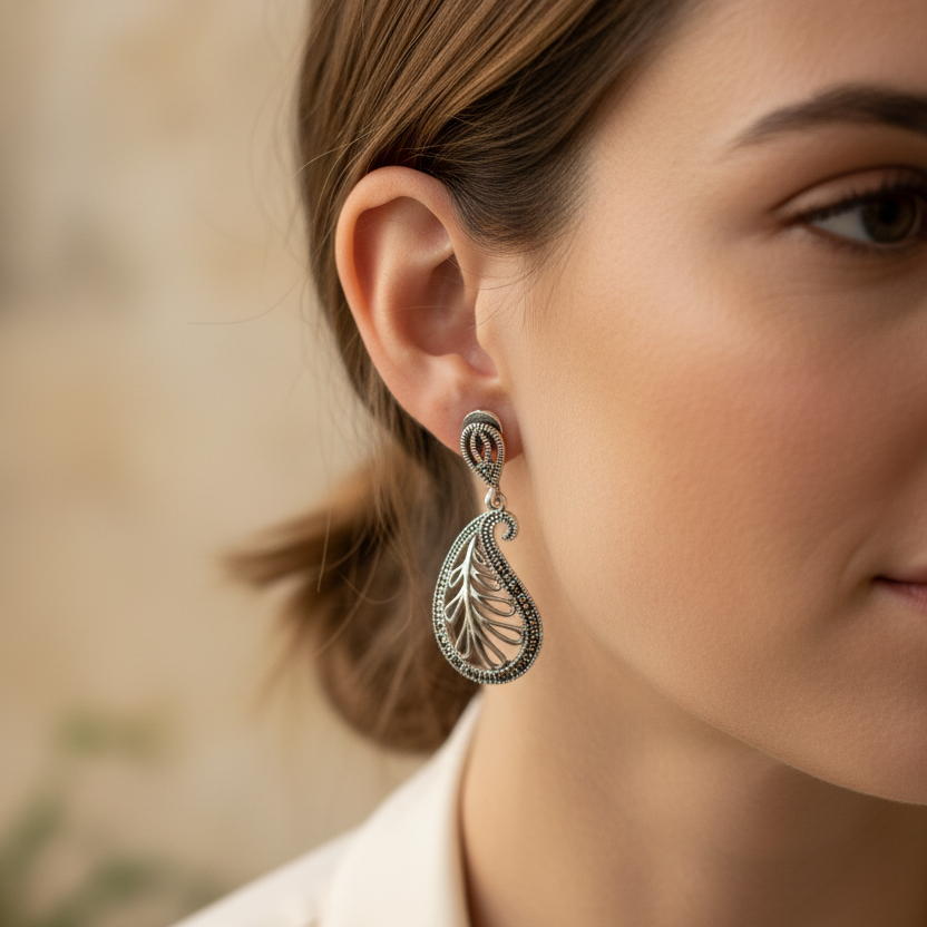 Elegant Celtic Paisley Earrings in Sterling Silver