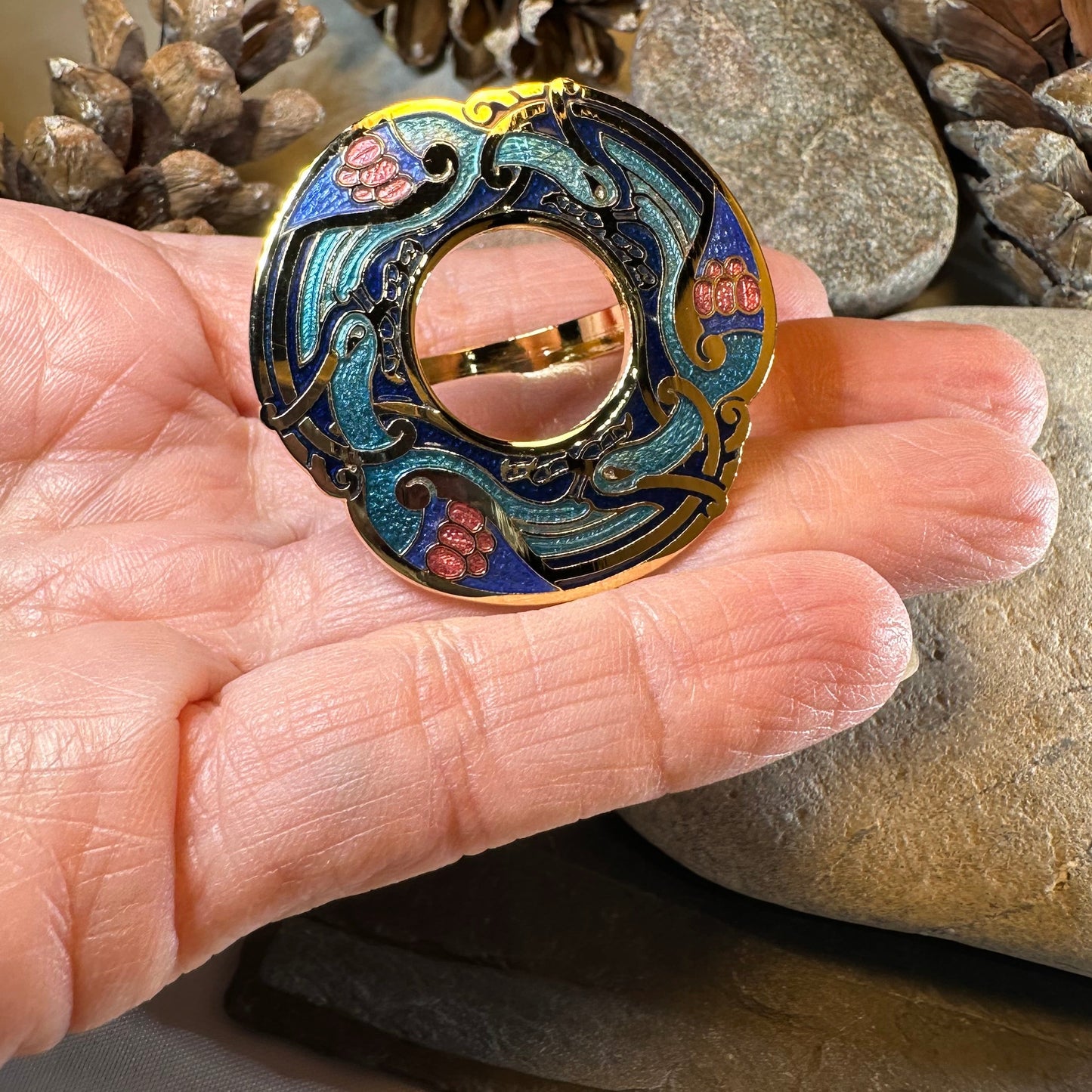 Enamel Celtic Birds Scarf Ring