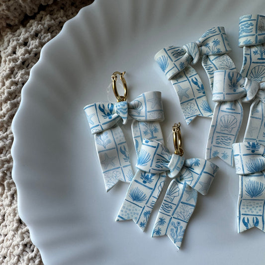Blue Nautical Bow Dangle Earrings for Women