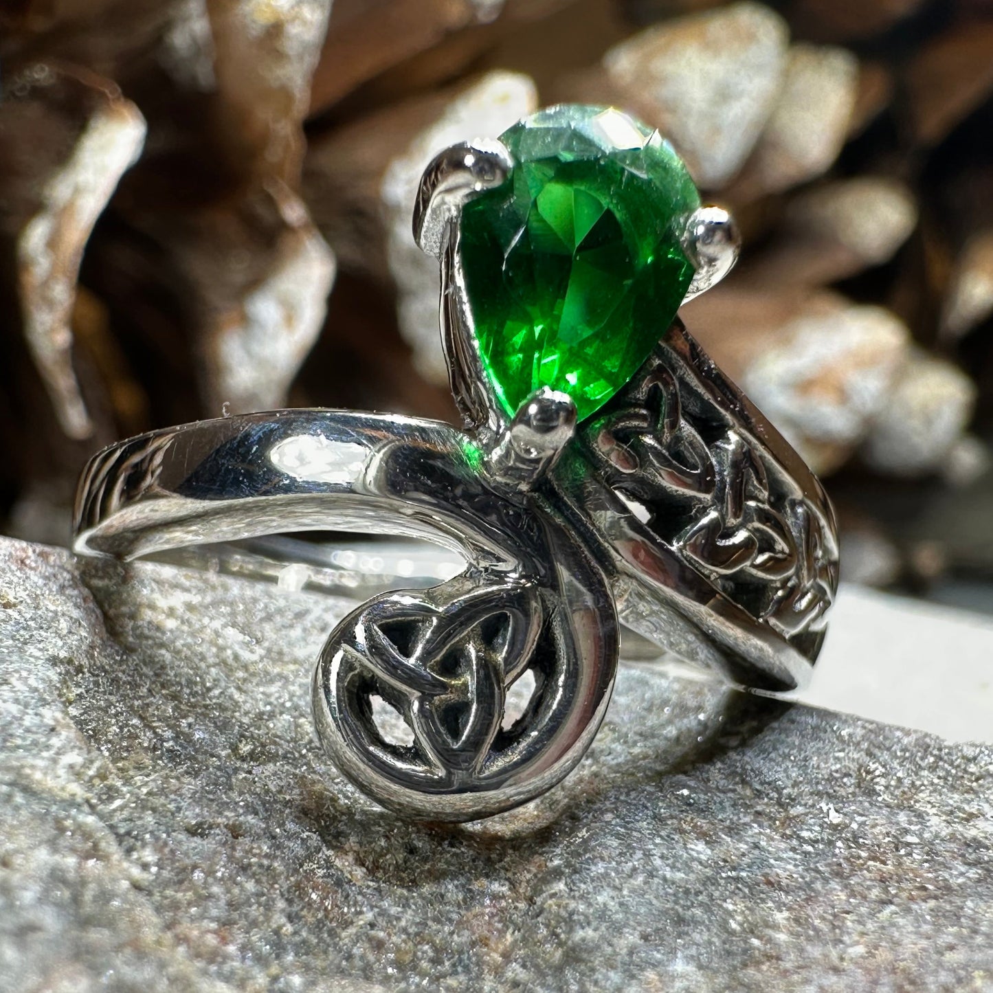 Emerald Dream Trinity Knot Ring in Sterling Silver — view 6