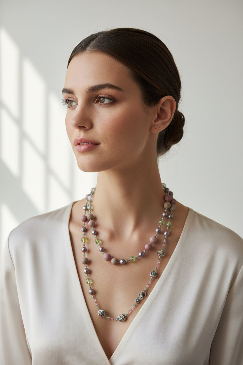 Pink Seahorse Blossom Long Necklace