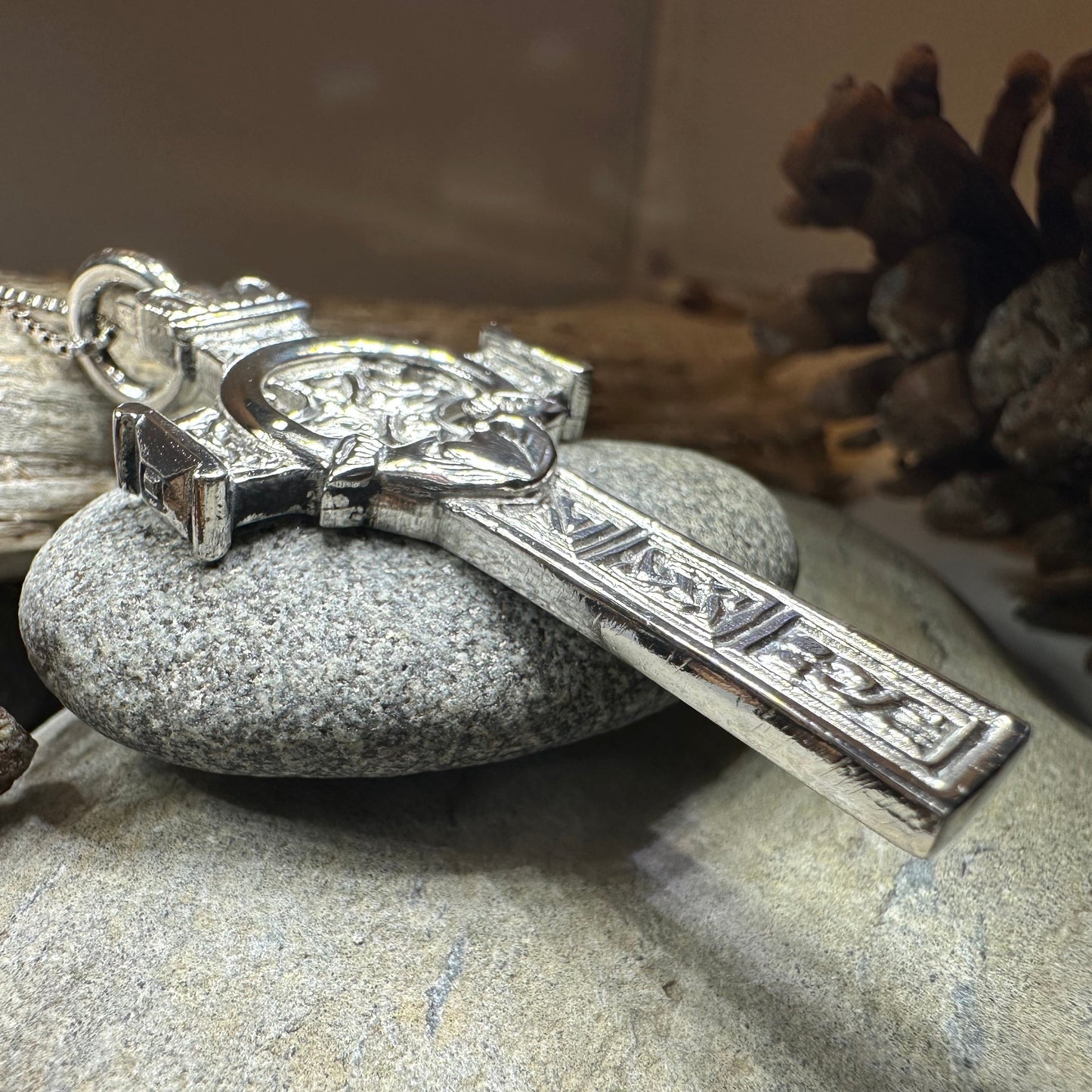 Large Artisan Irish Claddagh Cross Necklace - Made in Ireland