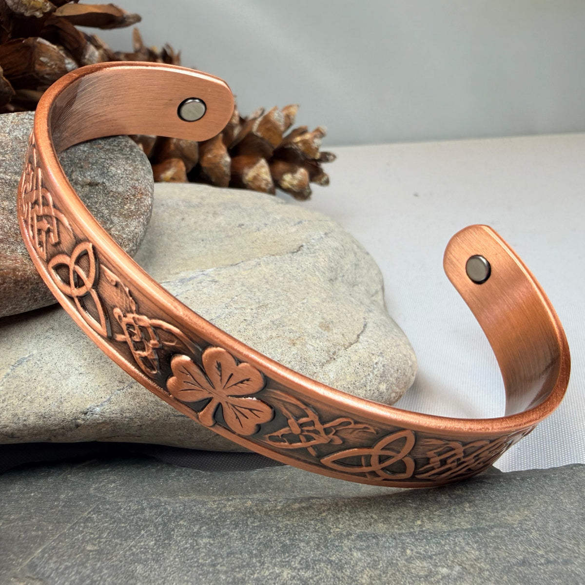 Trinity Knot & Irish Shamrock Copper Cuff Bracelet