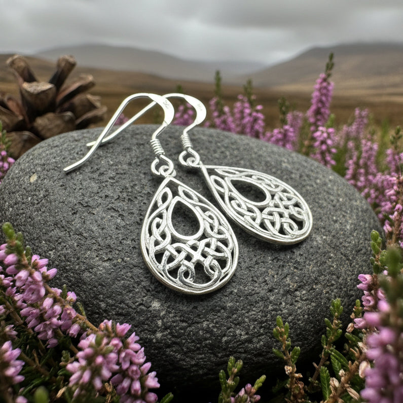 Celtic Teardrop Earrings in Sterling Silver