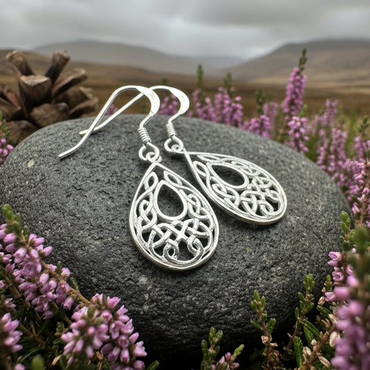 Celtic Teardrop Earrings in Sterling Silver