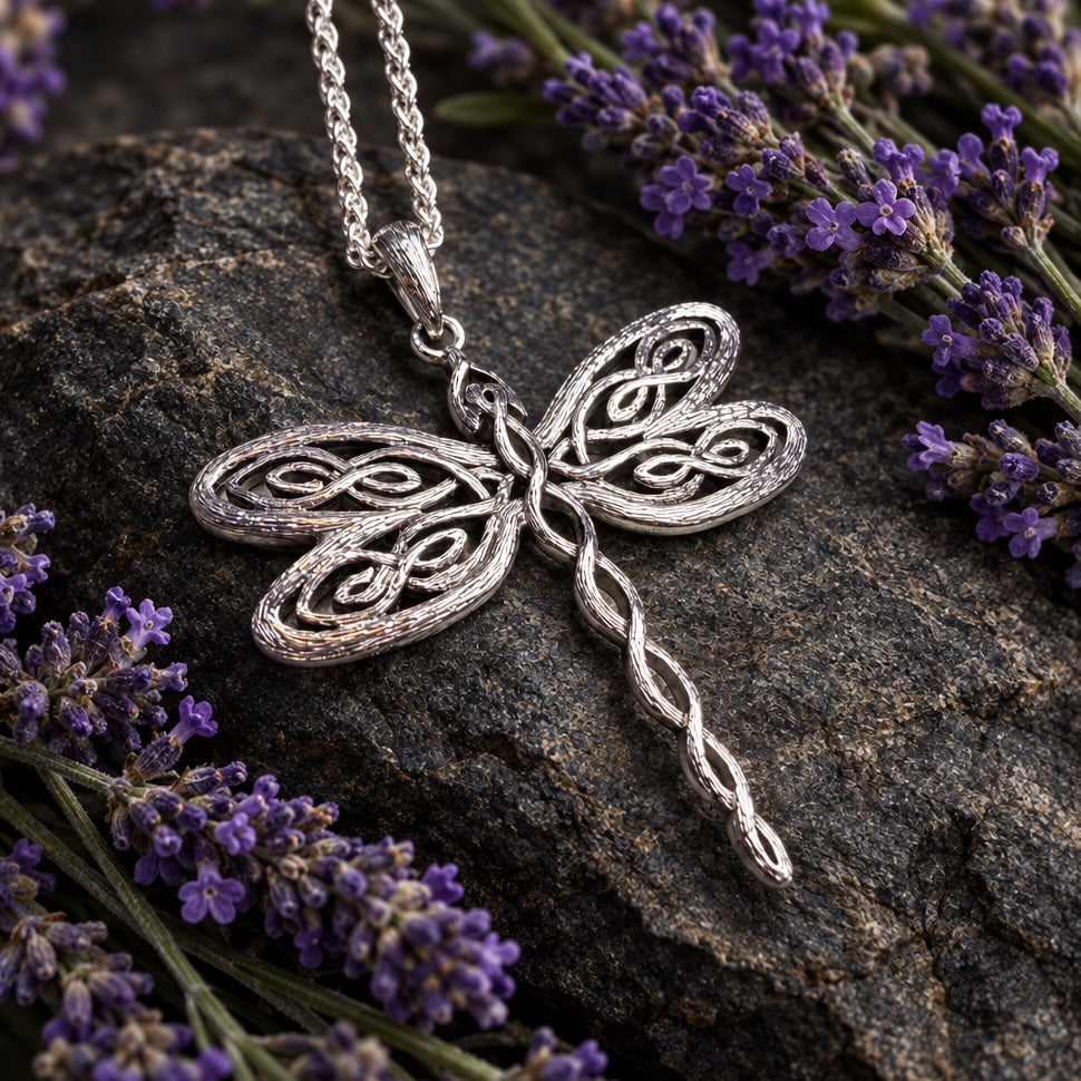 Summerdancer Celtic Dragonfly Necklace in Sterling Silver