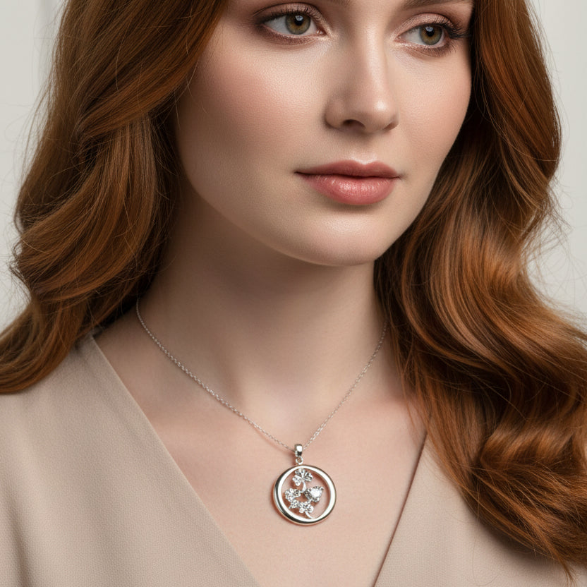 Irish Shamrock Garden Necklace in Sterling Silver — view 10