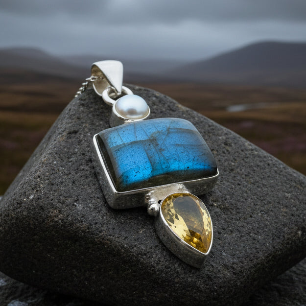Citrine Blue Labradorite Necklace in sterling silver