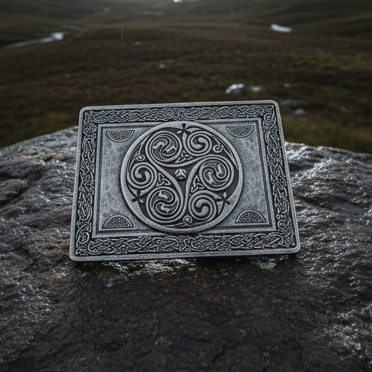 Celtic Triple Spiral Kilt Belt Buckle - Handmade in Scotland