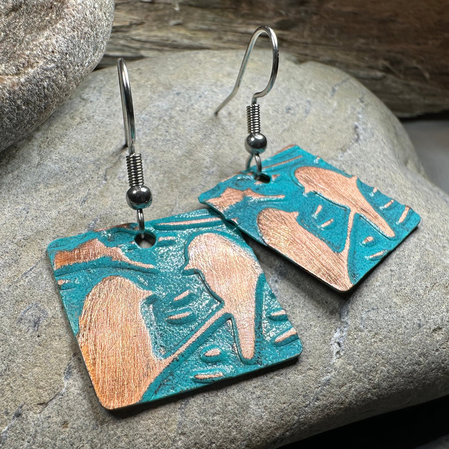 Summersong Bird Copper Dangle Earrings