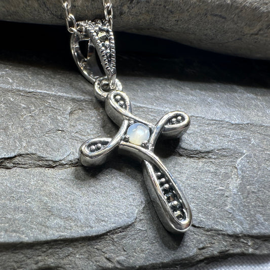 Isabeau Marcasite Cross Necklace in Sterling Silver — view 7