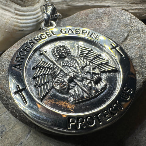 Load image into Gallery viewer, Large Archangel Gabriel Pendant in Sterling Silver
