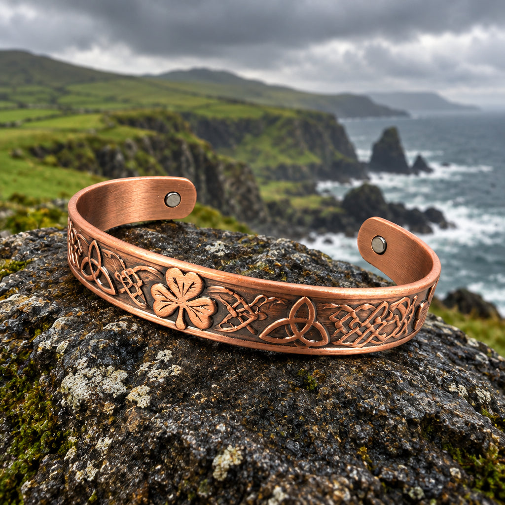 Trinity Knot & Irish Shamrock Copper Cuff Bracelet