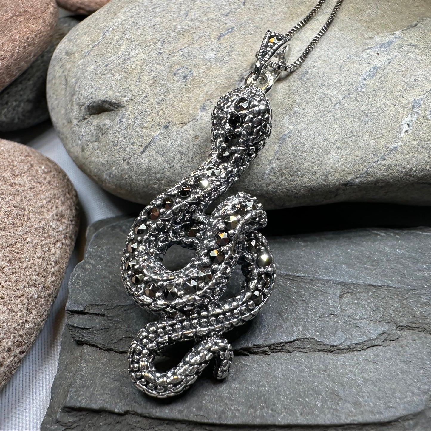 Calantha Marcasite Snake Necklace in Sterling Silver