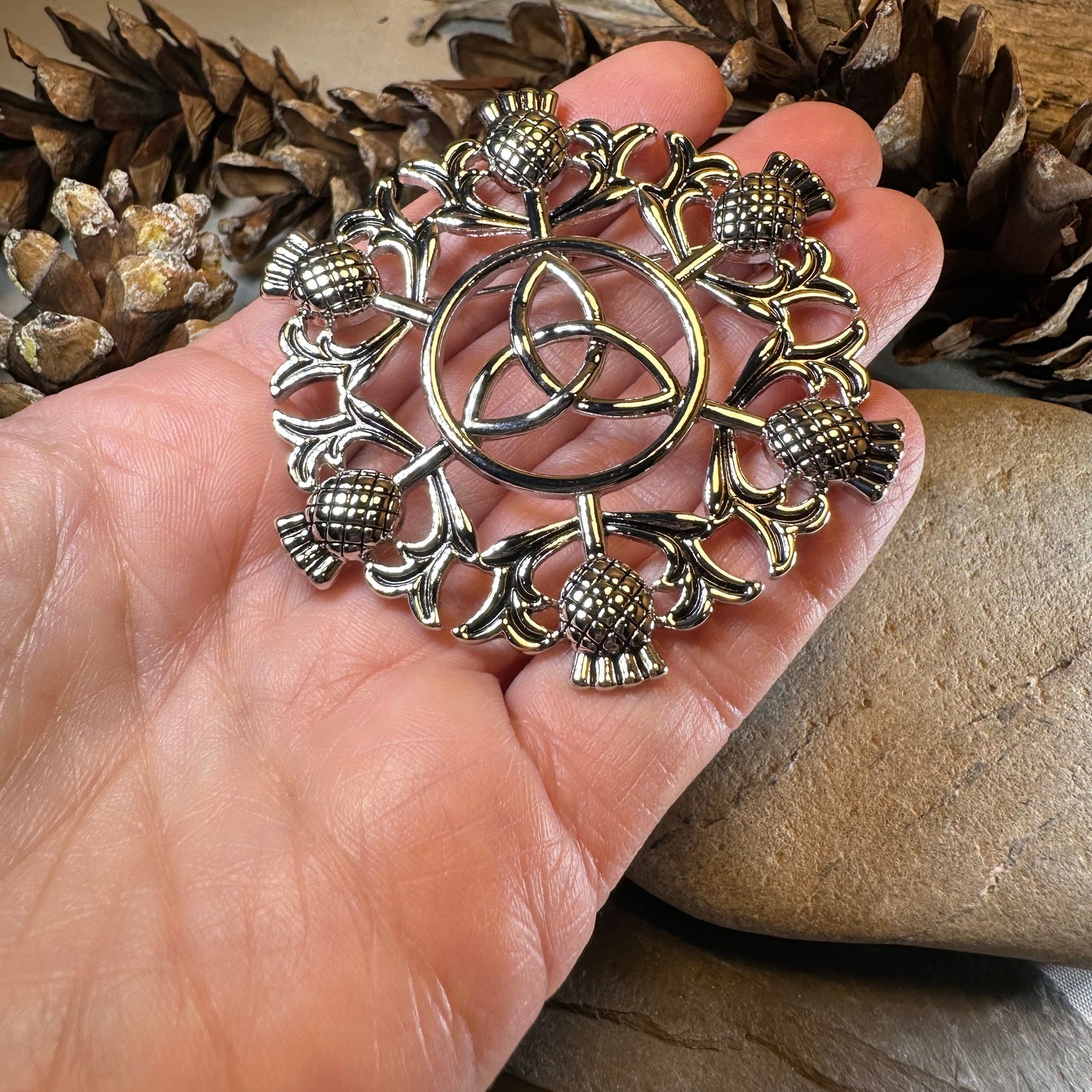 Large Scottish Thistle & Trinity Knot Brooch