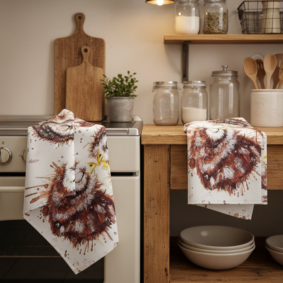 Handmade Owl Lover Tea Towels - Set of Two