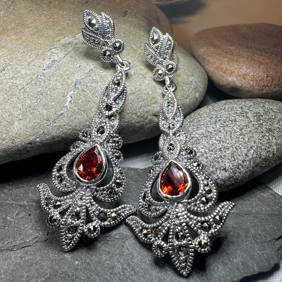 Nour Garnet Marcasite Earrings