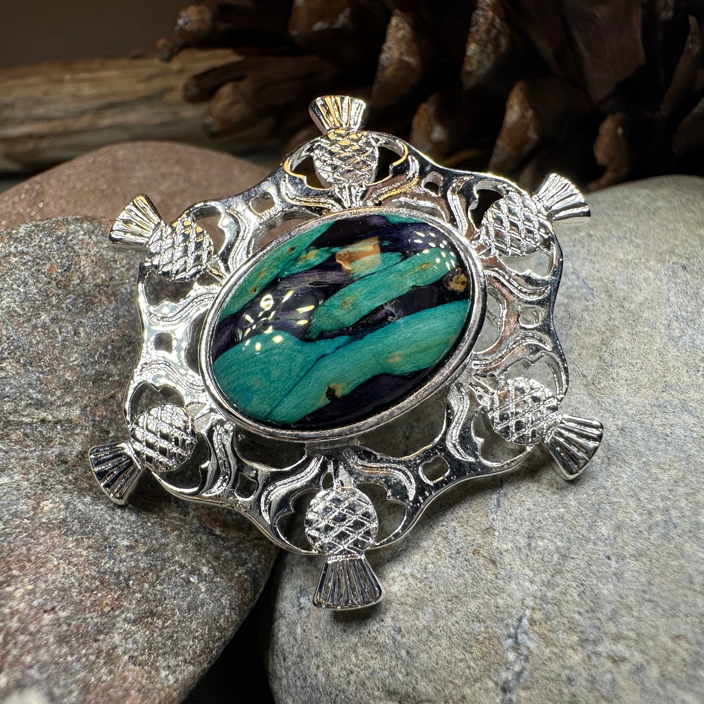 Heathergems Scottish Thistle Oval Brooch - Handmade in Scotland — view 6