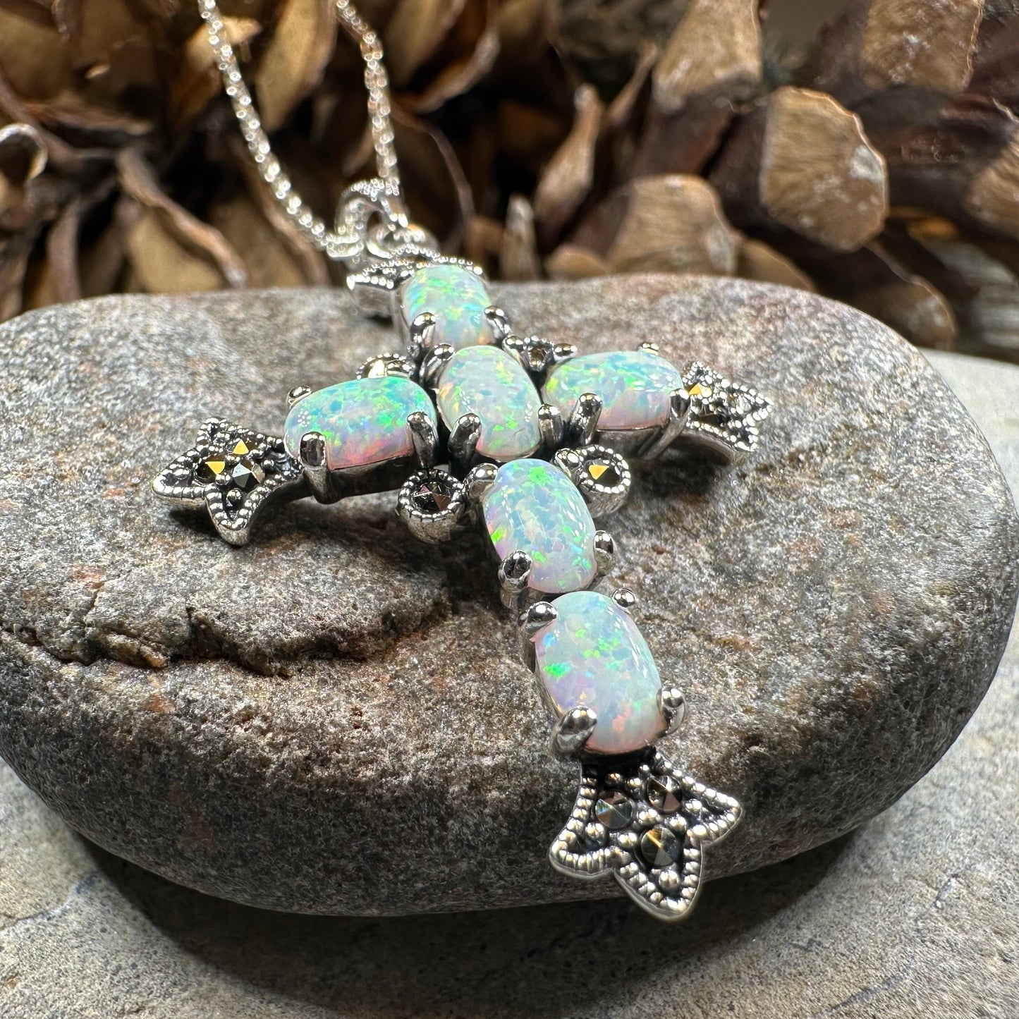 Eyrlis Marcasite Cross Necklace in Sterling Silver
