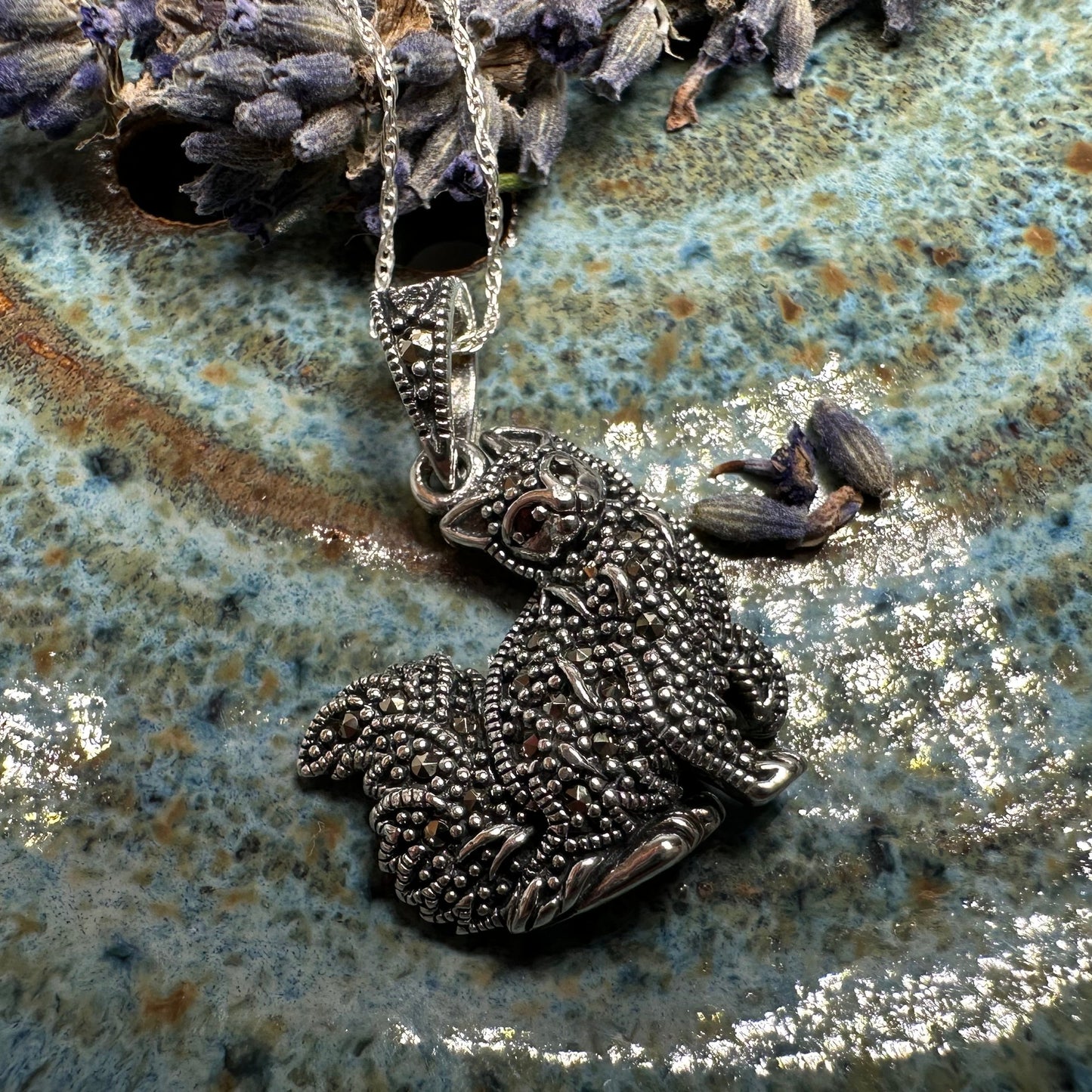 Precious Marcasite Cat Necklace in Sterling Silver