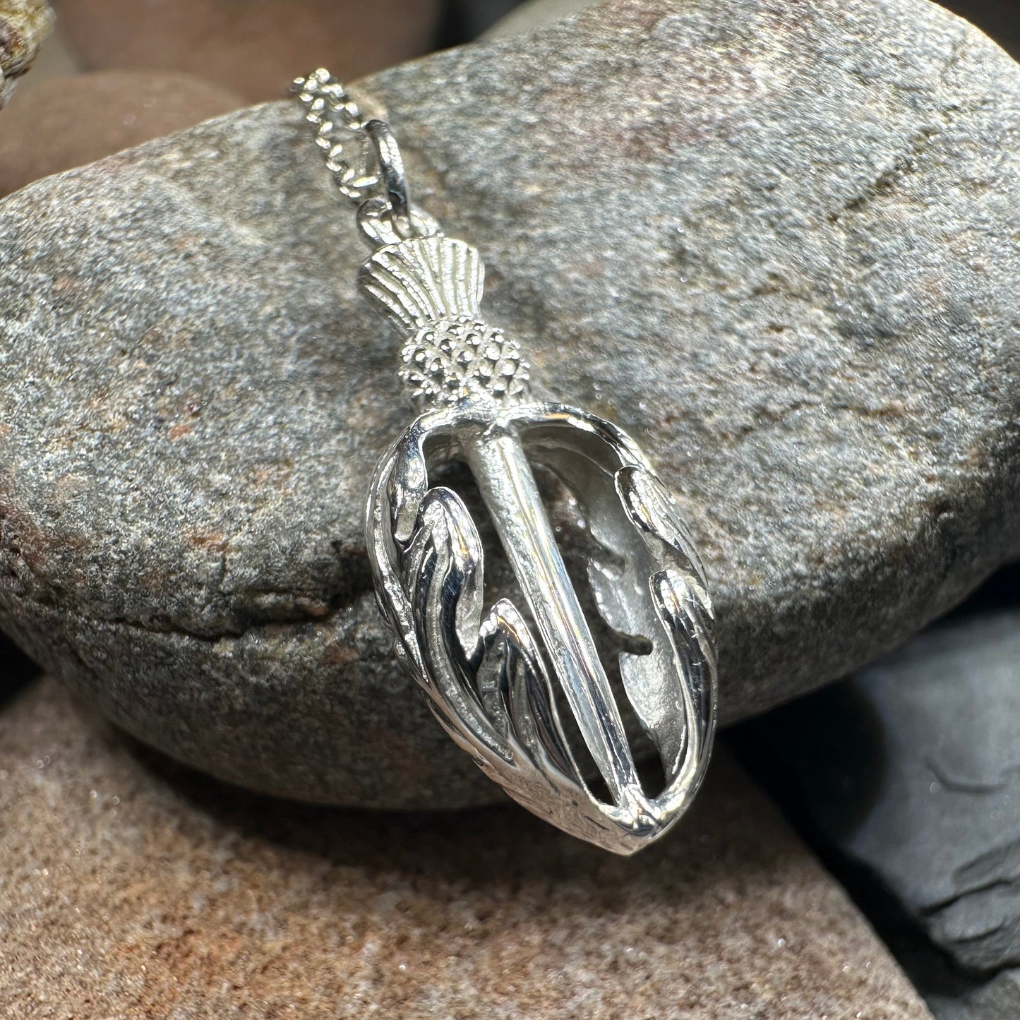 Gael Scottish Thistle Necklace in Sterling Silver