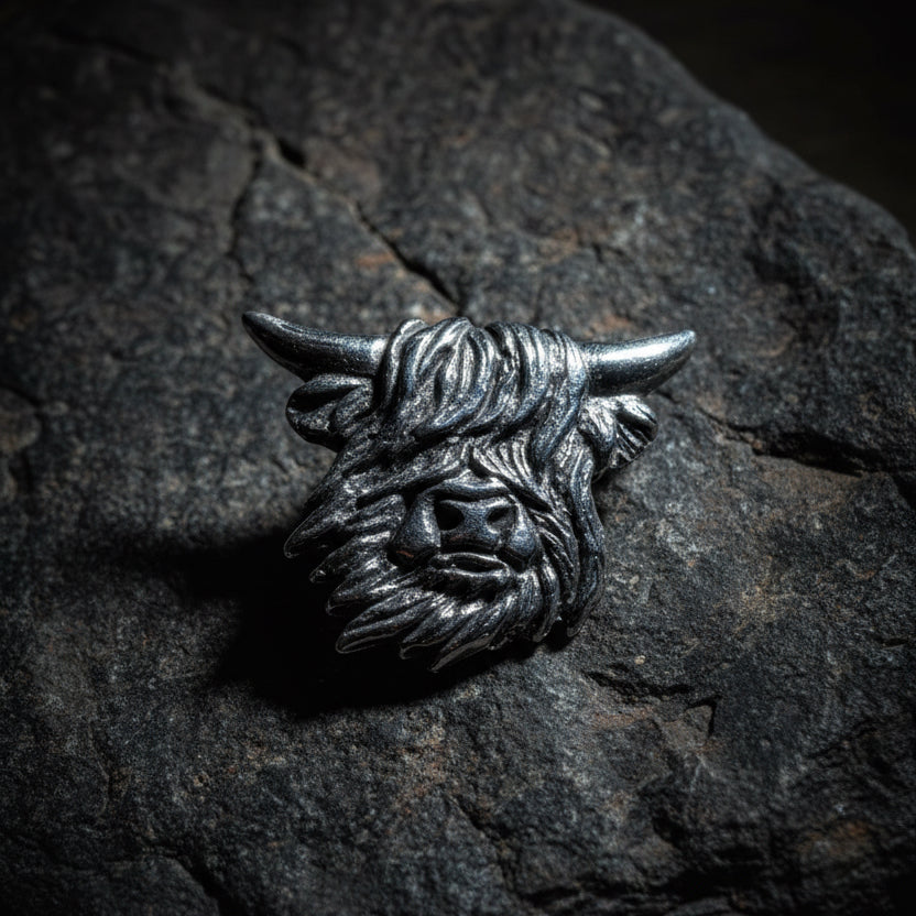 Pewter Highland Cow Lapel Pin - Handmade in Scotland