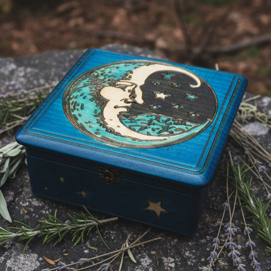 Midnight Blue Crescent Moon Keepsake Box - Handmade Wooden Box