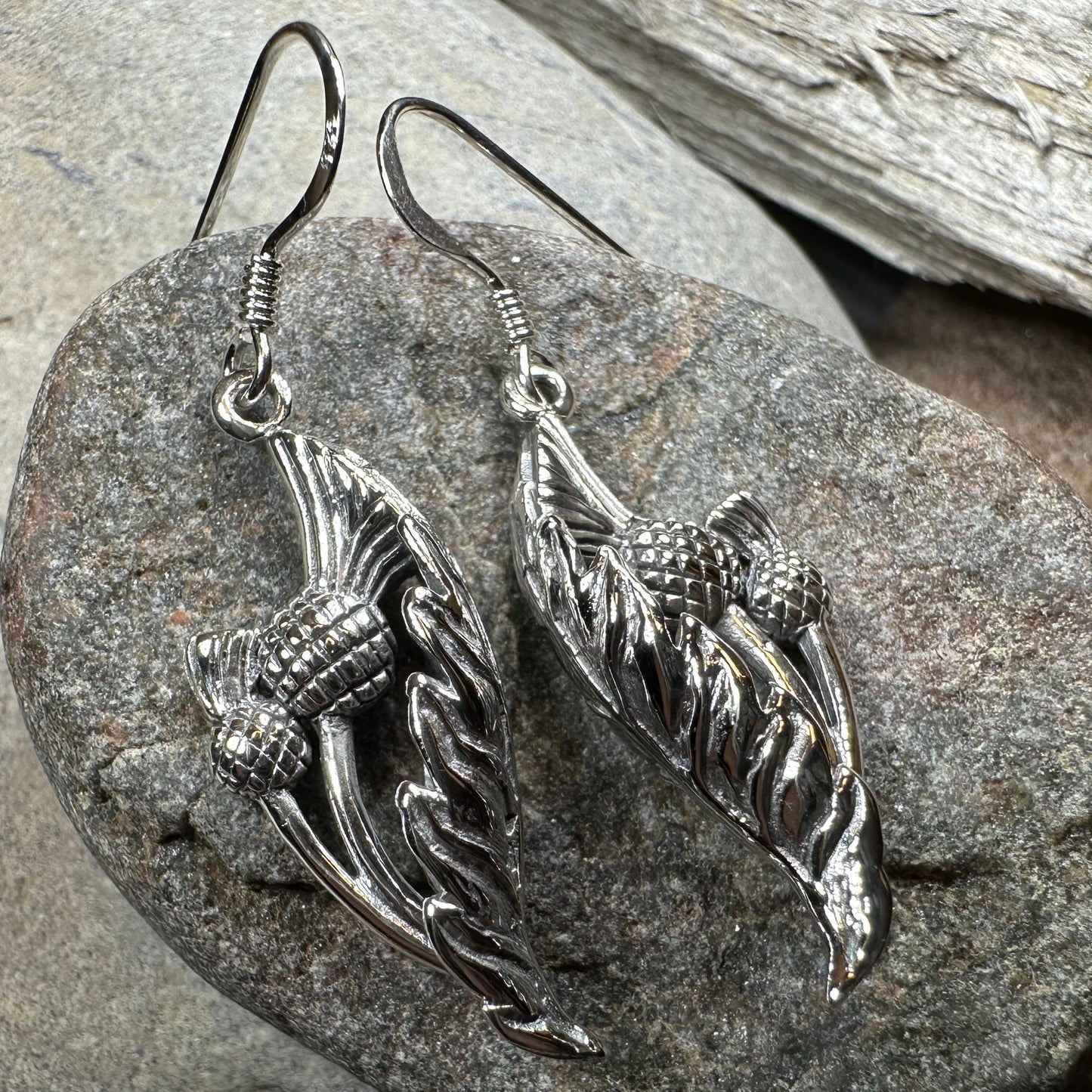 Cluaran Scottish Thistle Earrings in Sterling Silver