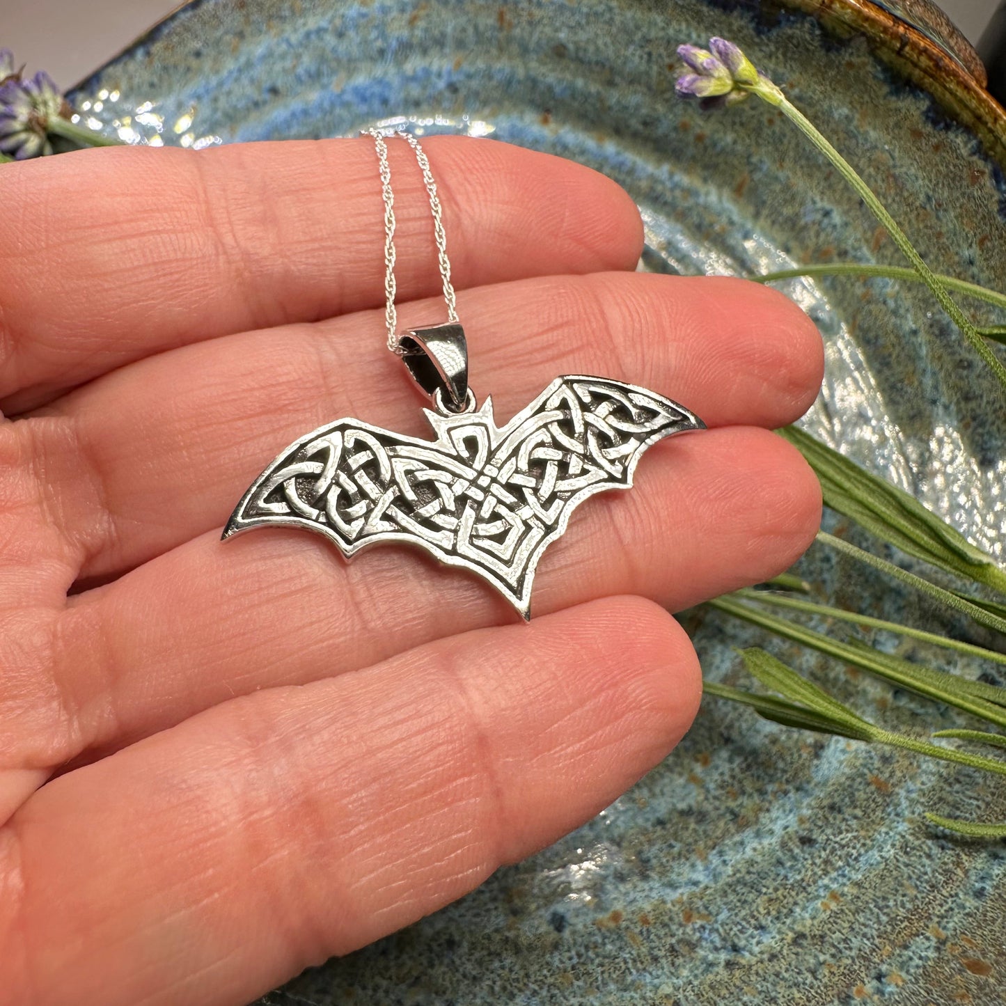 Nighthawk Celtic Bat Necklace in Sterling Silver