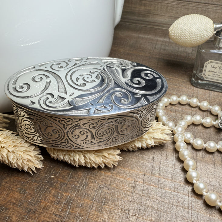 Oval Celtic Spiral Trinket Box - Handmade in Pewter