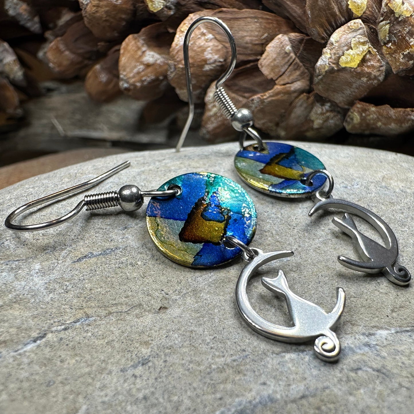 Colorful Cat Artisan Earrings