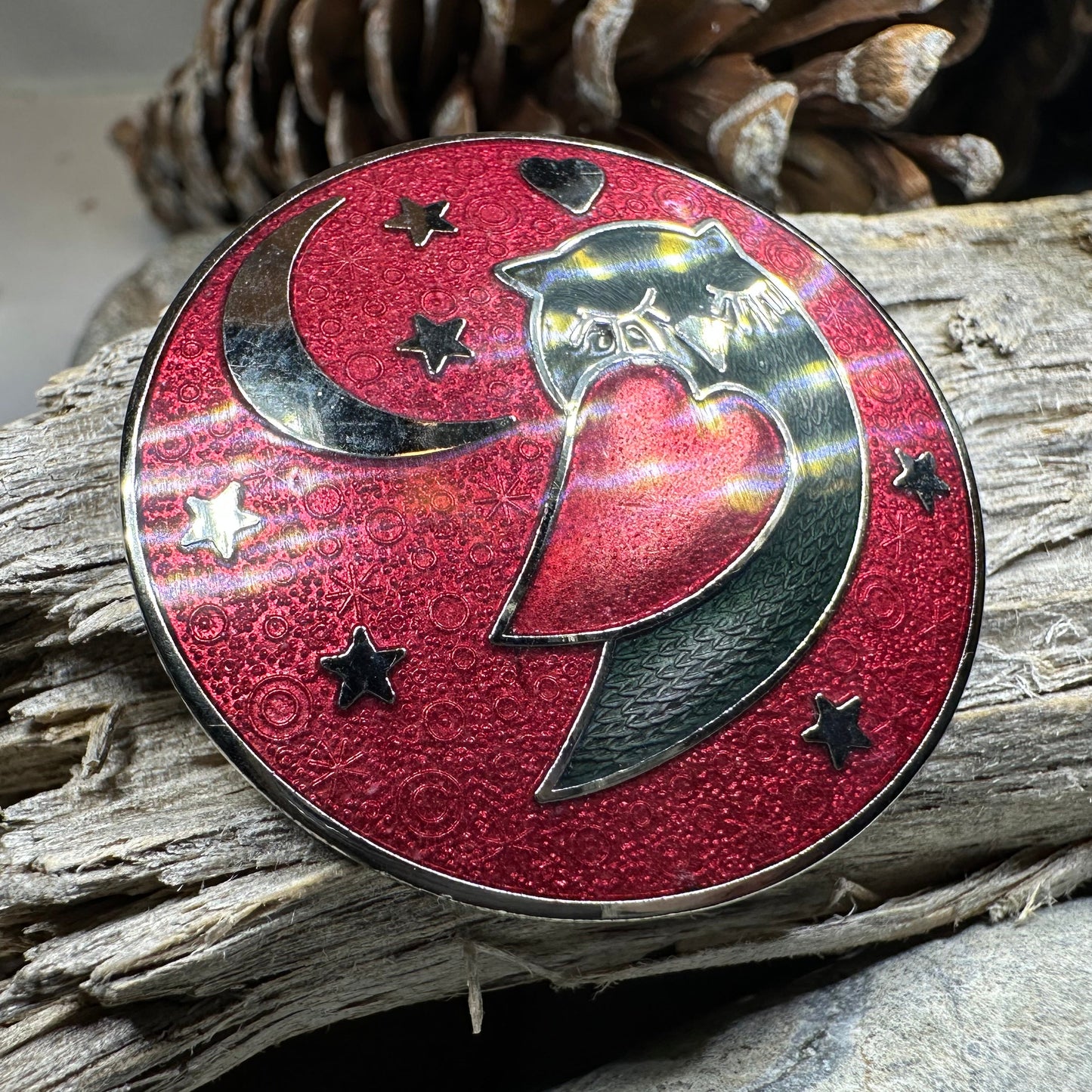 Red Enamel Owl Love Brooch — view 5