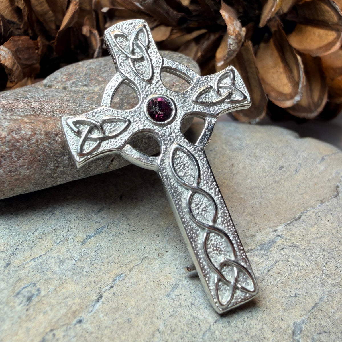 Celtic Cross Crystal Brooch - Handmade in Scotland