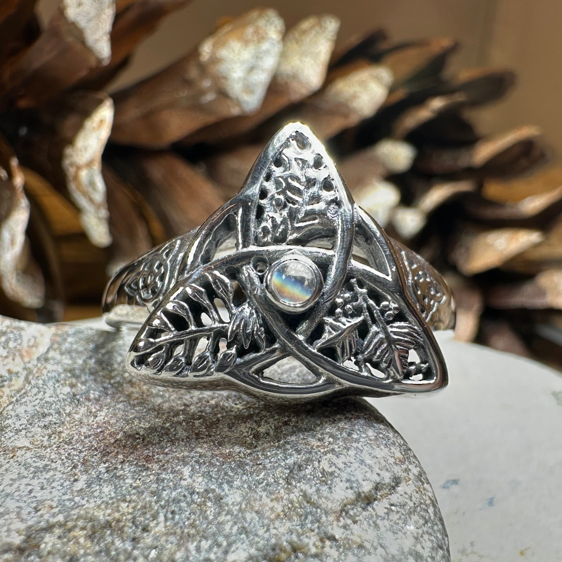 Oak Ash Thorn Moonstone Ring in Sterling Silver — view 11