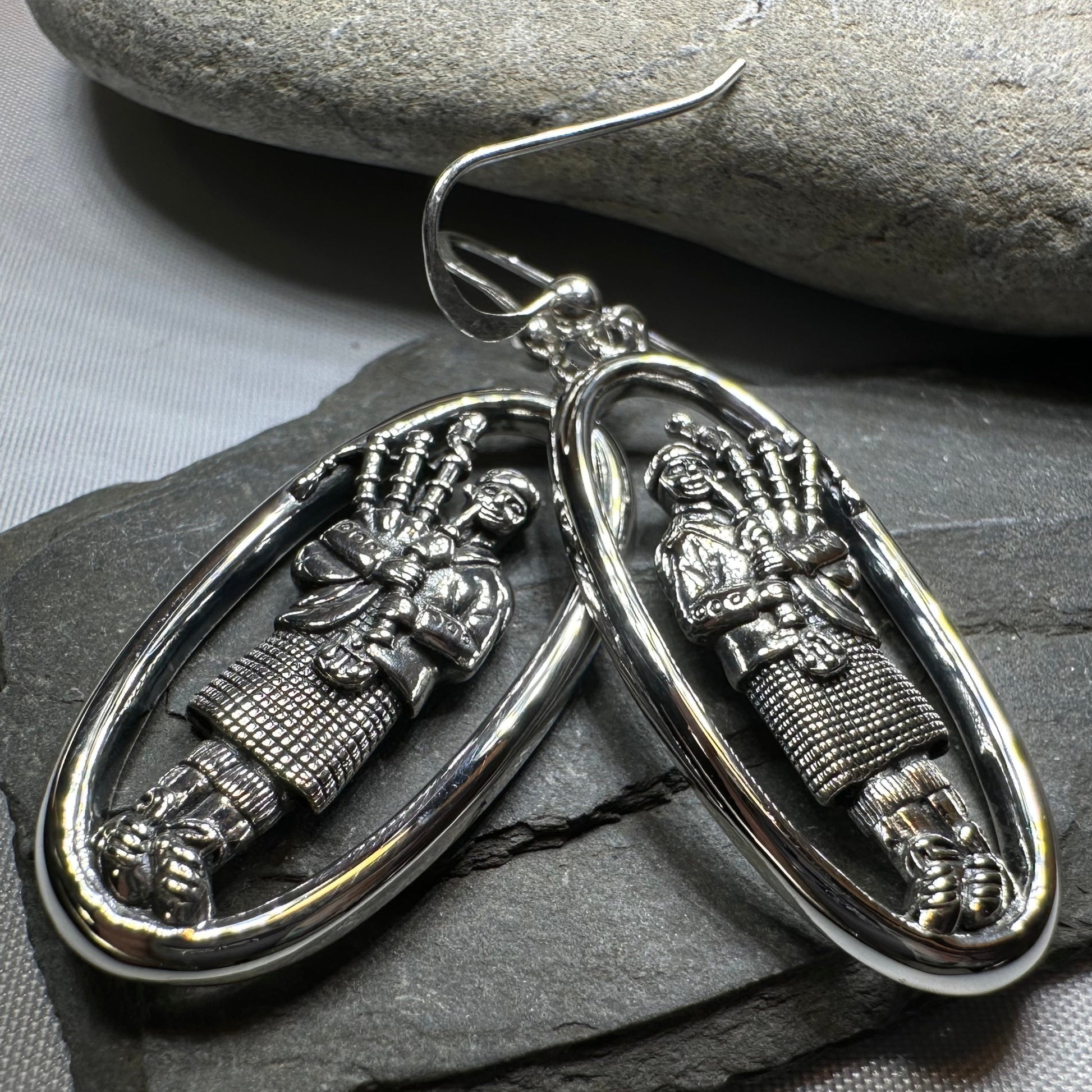 Tartan Bagpiper Earrings in Sterling Silver — view 8
